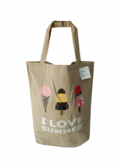 cute printing Promotional natural cotton linen carry tote shoulder shopping bag