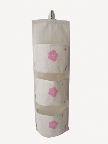 3 Pocket Hanging Bag Cotton And Linen Wall Mounted Storage Bag Behind The Door