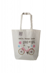 summer print Promotional natural cotton carry tote shoulder shopping bag