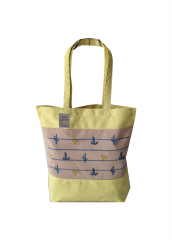 Yellow Stripe Splicing Promotional natural cotton carry tote shoulder shopping bag