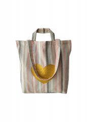 Striped grid printing glitter print Promotional natural cotton linen carry tote shoulder shopping bag