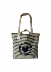 Two handles striped Promotional natural cotton linen carry tote shoulder shopping bag