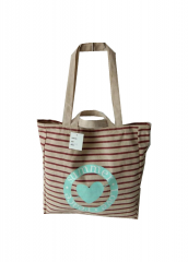 Two handles striped Promotional natural cotton linen carry tote shoulder shopping bag