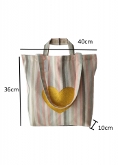 Two handles striped Promotional natural cotton linen carry tote shoulder shopping bag