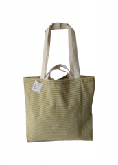 Stripe print Promotional natural cotton linen carry tote shoulder shopping bag