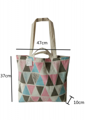 Stripe print Promotional natural cotton linen carry tote shoulder shopping bag