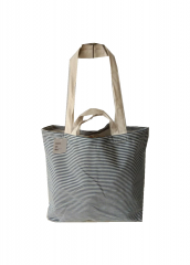 Stripe print Promotional natural cotton linen carry tote shoulder shopping bag