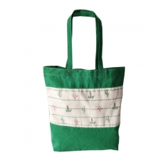 Promotional Custom Woman Shopping Bags with Printed Plants and Flowers Logo