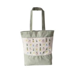 Promotional Custom Woman Shopping Bags with Printed Plants and Flowers Logo