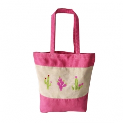 Custom logo Women Casual Shoulder Large Capacity Flower Print Canvas Grocery Shopper Bags