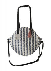 Ladies fashion popular stripe beach bag vintage straw shoulder bag with Adjustable PU shoulder strap