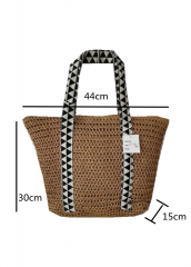 Newly Eco Friendly straw Large Capacity Summer Beach Bag With color matching ribbon handle