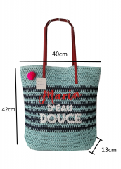 Large Capacity New Style Eco Friendly straw Embroidery Summer Beach Bag With high quality PU handle