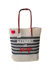 Large Capacity New Style Eco Friendly straw Embroidery Summer Beach Bag With high quality PU handle