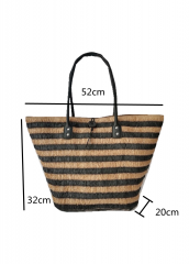 Trendy Ladies fashion popular stripe beach bag vintage straw shoulder bag with high quality PU shoulder strap