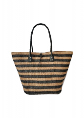 Trendy Ladies fashion popular stripe beach bag vintage straw shoulder bag with high quality PU shoulder strap