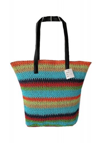 colorful stripe summer vacation Portable PU handle straw bag woven bag large capacity beach bag