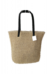 popular pure color trendy fashion beach bag vintage straw shoulder bag with high quality PU shoulder straps