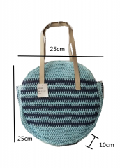 Round handmade ins wind summer vacation Portable straw bag woven bag beach bag with magnetic snap