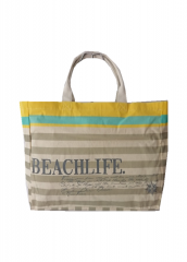 Stripe design printing Ribbon weaving handle New Style Eco Friendly Cotton Canvas Large Capacity Summer Beach Bag