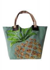 pineapple Embroidery sequins Eco Friendly Cotton Canvas Large Capacity Summer Beach Bag With Ribbon handle