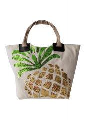 pineapple Embroidery sequins Eco Friendly Cotton Canvas Large Capacity Summer Beach Bag With Ribbon handle