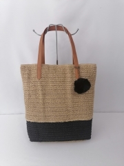 Straw Paper Weaving Beach Bag with tassels Leather handle shoulder bag