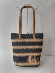 Straw Paper Weaving Beach Bag with tassels Leather handle shoulder bag