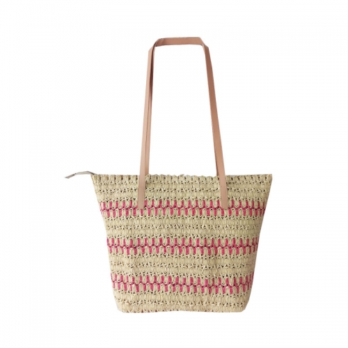 Summer vacation straw paper bag woven bag large capacity beach bag with PU handle