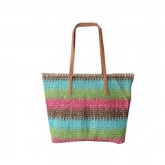 Summer vacation straw paper bag woven bag large capacity beach bag with PU handle