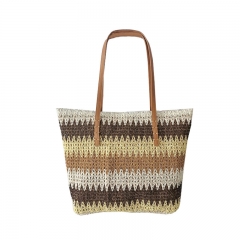 Summer vacation straw paper bag woven bag large capacity beach bag with PU handle