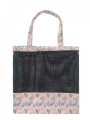 mesh bag combined cotton Promotional natural cotton carry tote shoulder shopping bag