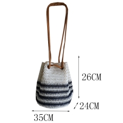 PU stripe polyester lining handmade girl summer beach woven paper straw backpack