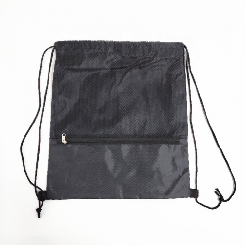 New Black Color Promotional Polyester Drawstring bag Backpack with a string