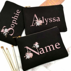 Letter Print Wholesale Portable Print Logo Cotton Canvas Small custom zip make up cotton pouch bag/Cosmetic Bag Makeup Bag With lining change purse