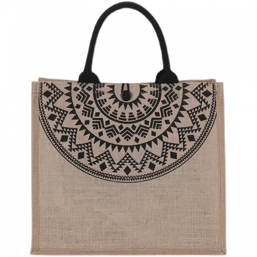 Natural Jute Linen Burlap Tote Beach Bag foldable Large Capacity Female Casual Joint Shoulder Beach Bag