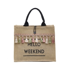 Large Capacity Natural Jute Linen Burlap Tote Beach Bag foldable Female Casual Joint Shoulder Beach Bag