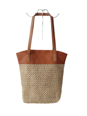 New Style Eco Friendly straw Embroidery Large Capacity Summer Beach Bag With high quality PU handle