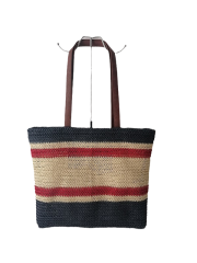 Durable Paper Straw Durable PU Handle Customized Color Paper Straw Bags ,Shoulder Summer Beach Tote Bags