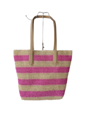 Colorful Stripe Paper Straw Bags , Durable PU leather Bags