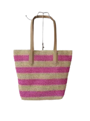 Colorful Stripe Paper Straw Bags , Durable PU leather Bags