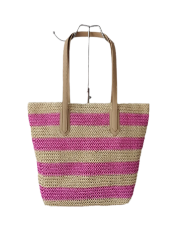 Colorful Stripe Paper Straw Bags , Durable PU leather Bags