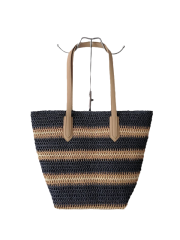 Colorful Stripe Paper Straw Bags , Durable PU leather Bags