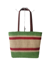 Colorful Paper Straw Durable PU Handle Customized Color Paper Straw Bags , Beach Tote Bags