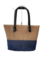 Good Quality Two Color Nice Design Paper Straw Bags with Black PU Leather Bags Durable Using