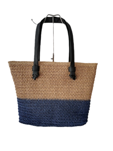 Good Quality Two Color Nice Design Paper Straw Bags with Black PU Leather Bags Durable Using