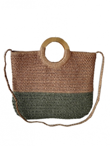 Recycled combined customized paper straw bags , beach tote bags with durable lining and long handle