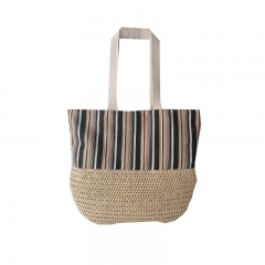 Colorful paper straw combined with canvas fabric with large space , paper straw beach tote bags, nice design strap tote bags