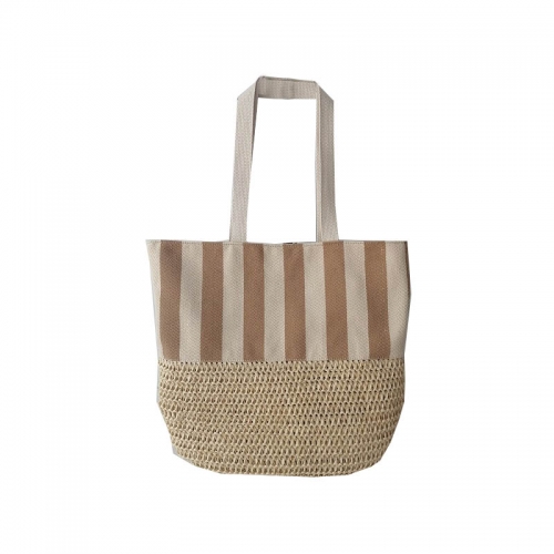 Colorful paper straw combined with canvas fabric with large space , paper straw beach tote bags, nice design strap tote bags