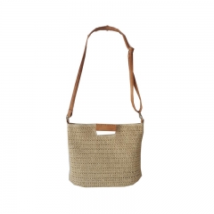 2022 nice design long hande with durable PU , customized paper straw bags , beach tote bags